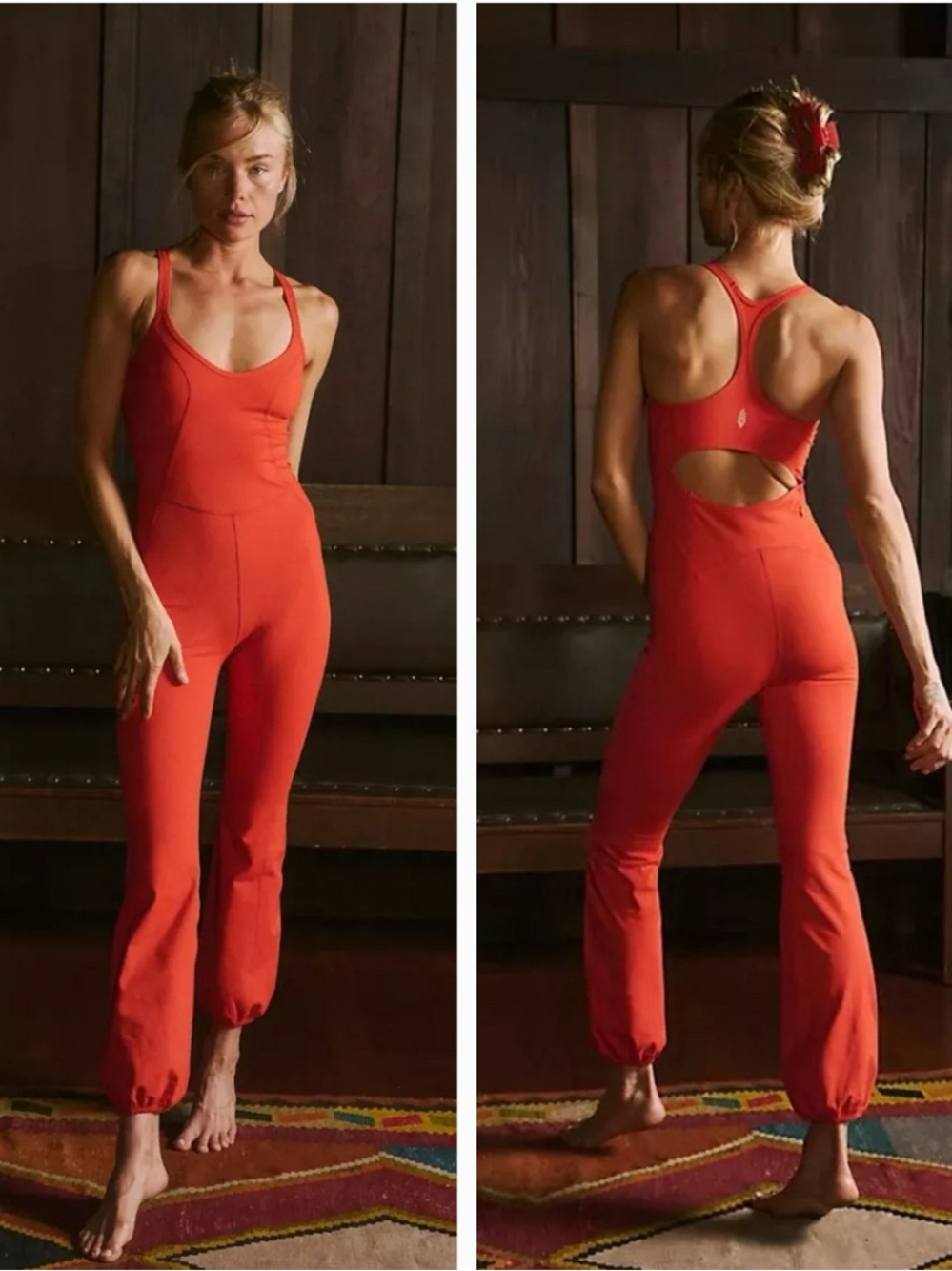 Free People Women's Let’s Bounce Orange Jumpsuit Size Medium